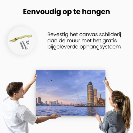 Canvas schilderij ophangen Rotterdamse Skyline Aan Het Water