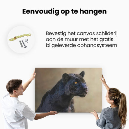 Canvas schilderij ophangen Zwarte Panter Met Oranje Ogen