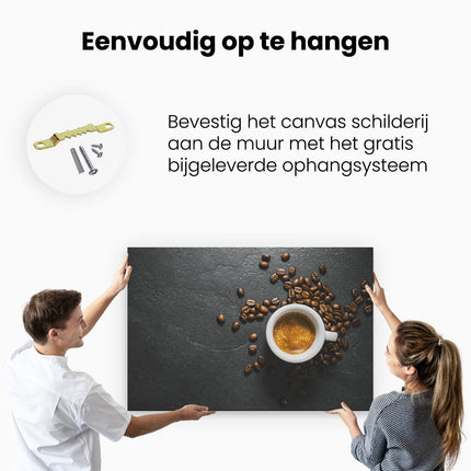 Canvas schilderij ophangen Kopje Koffie Met Koffiebonen
