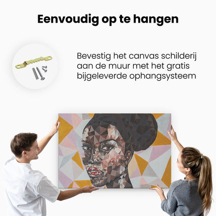 Canvas schilderij ophangen Afrikaanse Vrouw In Driehoekjes - Abstract