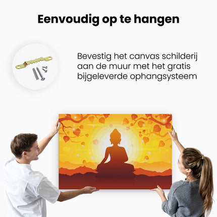 Canvas schilderij ophangen Boeddha Beeld Onder Een Boom - Abstract
