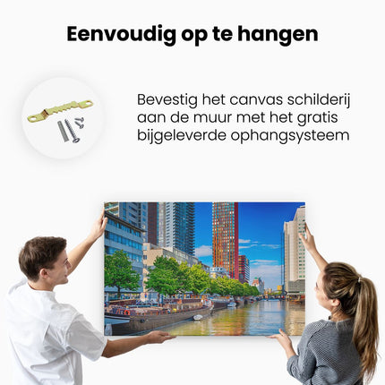 Canvas schilderij ophangen Rotterdamse Gracht Met Boten