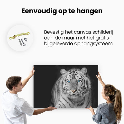 Canvas schilderij ophangen Tijger Met Blauwe Ogen - Zwart Wit