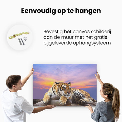 Canvas schilderij ophangen Tijger Tijdens Zonsondergang