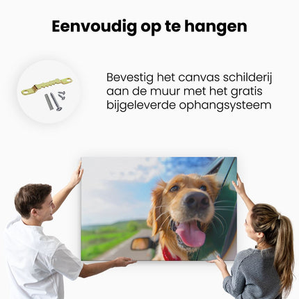 Canvas schilderij ophangen Golden Retriever Hond Uit Een Auto Raam