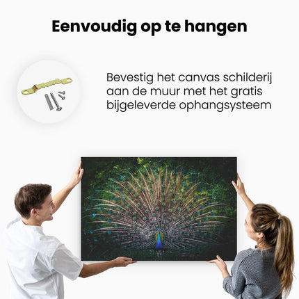 Canvas schilderij ophangen Pauw Met Kleurrijke Veren - Kleur