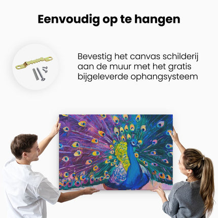 Canvas schilderij ophangen Pauw Met Kleurrijke Veren Van Olieverf - Abstract