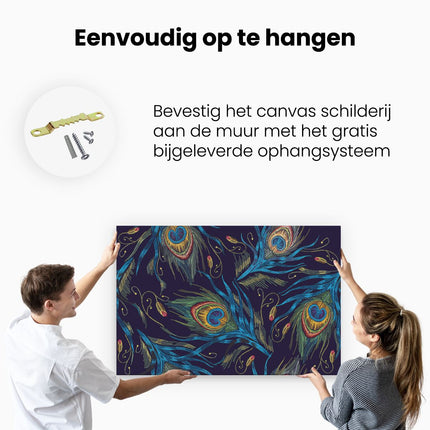 Canvas schilderij ophangen Getekende Pauw Veren Achtergrond