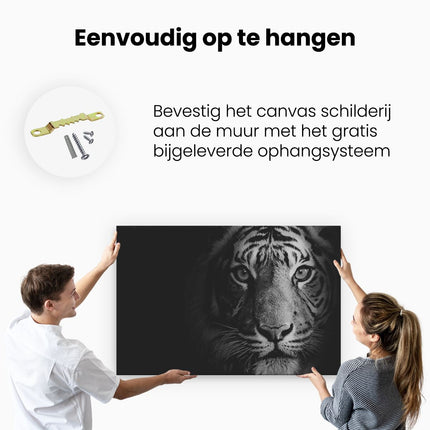 Canvas schilderij ophangen Tijgerkop - Tijger - Zwart Wit