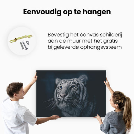 Canvas schilderij ophangen Tijgerkop Met Blauwe Ogen - Zwart Wit