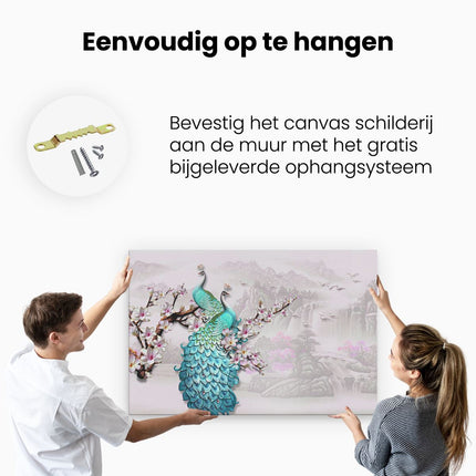 Canvas schilderij ophangen Twee Blauwe Pauwen - Abstract