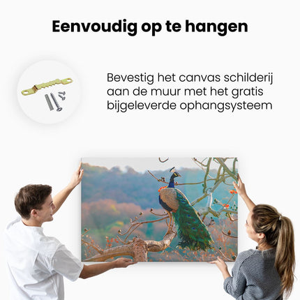 Canvas schilderij ophangen Pauw In De Bomen