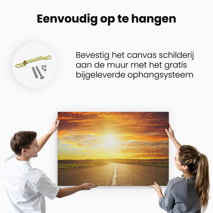 Canvas schilderij ophangen Zonsondergang Over De Weg Met Een Rode Lucht