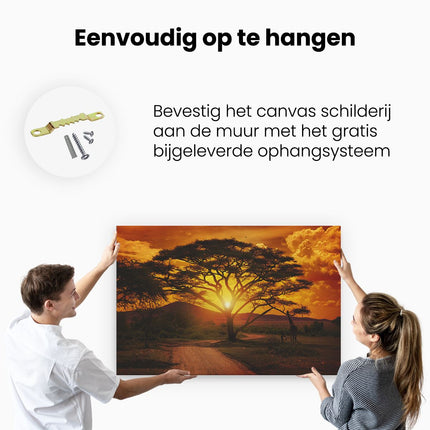 Canvas schilderij ophangen Zonsondergang Achter Een Savanne Boom