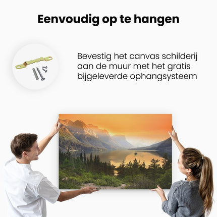 Canvas schilderij ophangen Bergen Met Een Meer In Nationaal Park Glacier