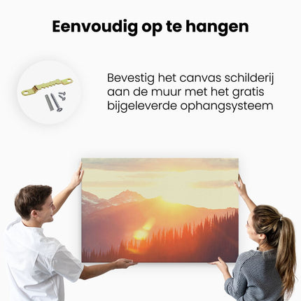 Canvas schilderij ophangen Zonsondergang In Het Bos