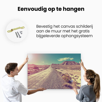 Canvas schilderij ophangen Pad In Het Woestijn Landschap Met De Zon