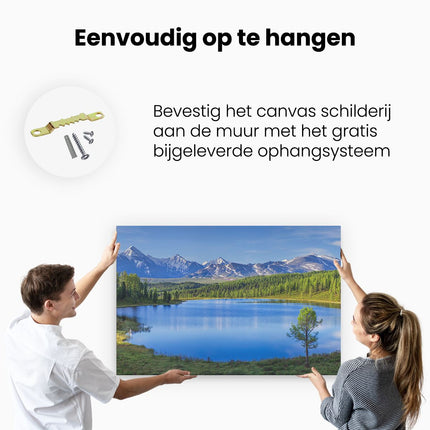 Canvas schilderij ophangen Meer Bij De Bergen In Het Bos