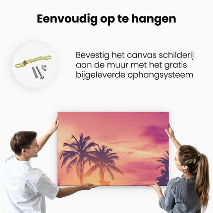 Canvas schilderij ophangen Tropische Palmbomen Met Zonsondergang