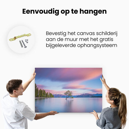 Canvas schilderij ophangen Wanaka Boom In Het Water Bij Zonsopgang
