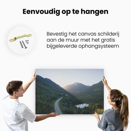 Canvas schilderij ophangen Weg Door Het Bergen Landschap 