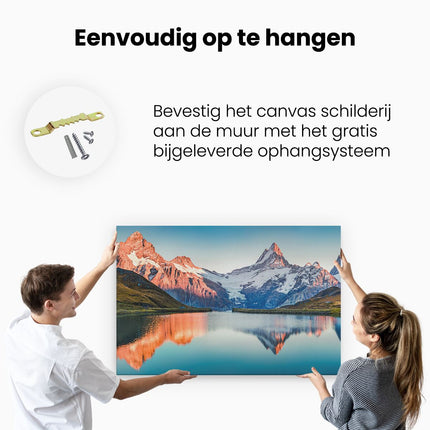 Canvas schilderij ophangen Bergen Landschap Bij Het Meer