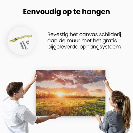 Canvas schilderij ophangen Zonsopkomst In Het Veld