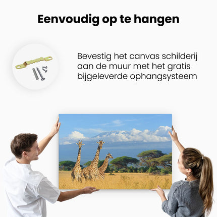 Canvas schilderij ophangen Drie Giraffes In De Savanne