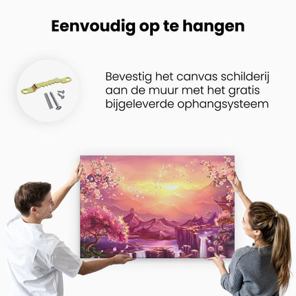 Canvas schilderij ophangen Illustratie Van Watervallen Met Bloesems