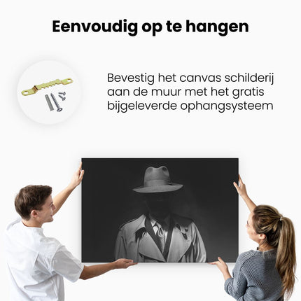 Canvas schilderij ophangen Man Met Een Hoedje In Het Donker - Zwart Wit