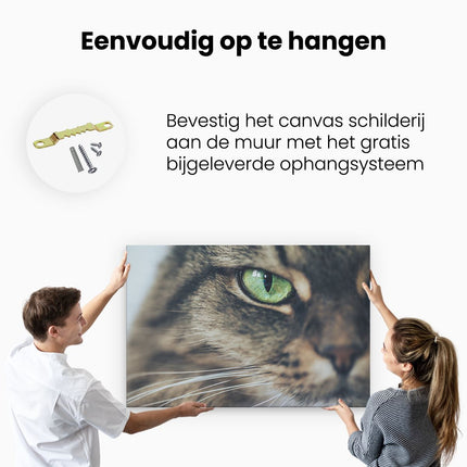 Canvas schilderij ophangen Kat Met Groene Ogen Van Dichtbij