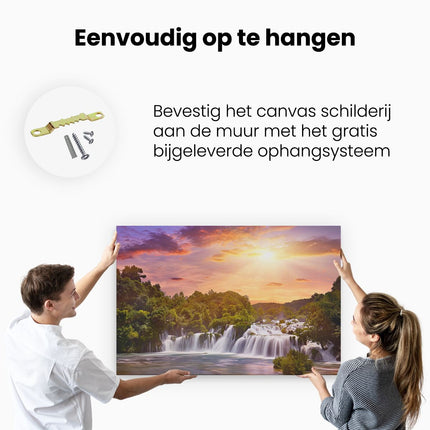 Canvas schilderij ophangen Watervallen In Het Bos