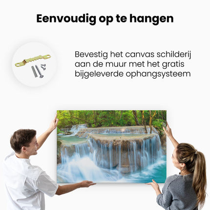 Canvas schilderij ophangen Waterval In Het Bos In Thailand