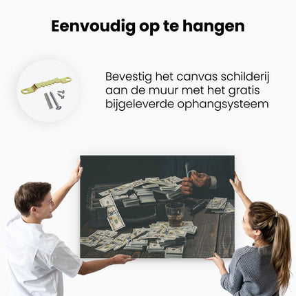 Canvas schilderij ophangen Dollar Geld Briefjes Op Tafel Van De Maffia