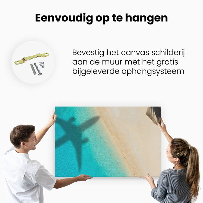 Canvas schilderij ophangen Silhouet Van Een Vliegtuig Op Het Strand