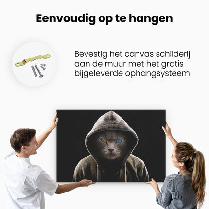 Canvas schilderij ophangen Boze Kat Draagt Een Hoodie 