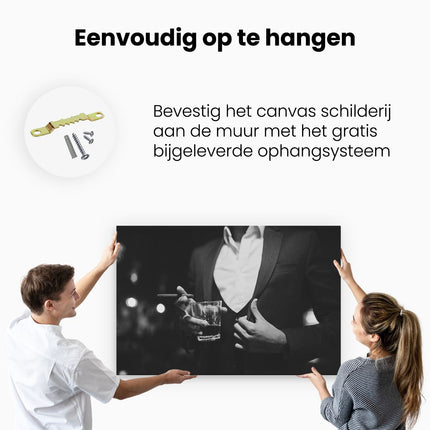 Canvas schilderij ophangen Man In Pak Met Een Sigaar En Een Drankje