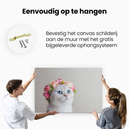 Canvas schilderij ophangen Kat Met Een Bloemen Kroon 