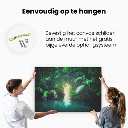 Canvas schilderij ophangen Tropische Jungle Met Een Turquoise Meer