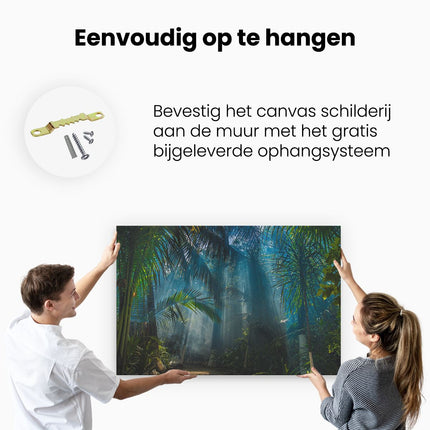 Canvas schilderij ophangen Dichtbegroeide Jungle Met Zonnestralen 