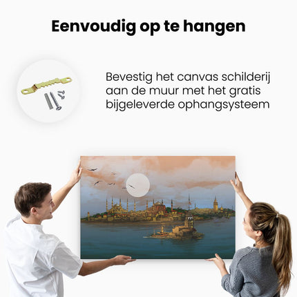 Canvas schilderij ophangen Illustratie Van De Maiden's Tower In Istanbul