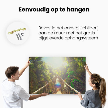 Canvas schilderij ophangen Houten Brug In De Tropische Jungle