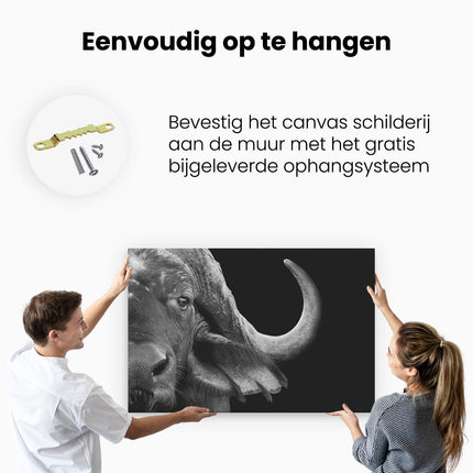 Canvas schilderij ophangen Buffel - Buffelkop - Zwart Wit