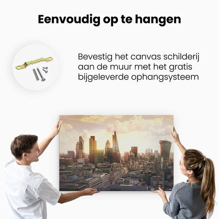 Canvas schilderij ophangen Londen bij Zonsondergang in een Moderne Wijk