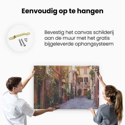 Canvas schilderij ophangen Straatje in Rome met Groene Planten