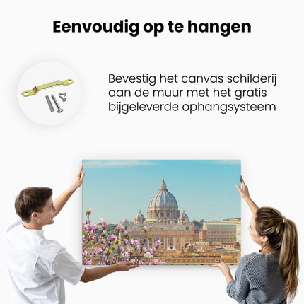 Canvas schilderij ophangen Sint Pietersbasiliek in Rome met Bloemen