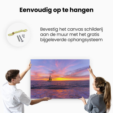 Canvas schilderij ophangen Zeilboot Silhouet bij Zonsondergang