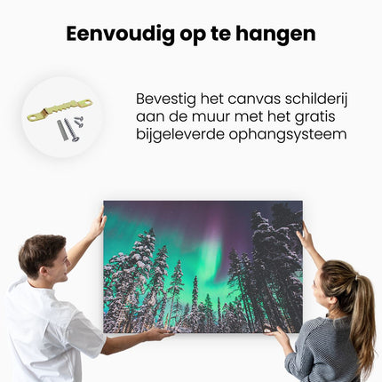 Canvas schilderij ophangen Noorderlicht in de Bossen van Noorwegen