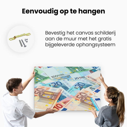 Canvas schilderij ophangen Euro Geld Biljetten - Briefjes