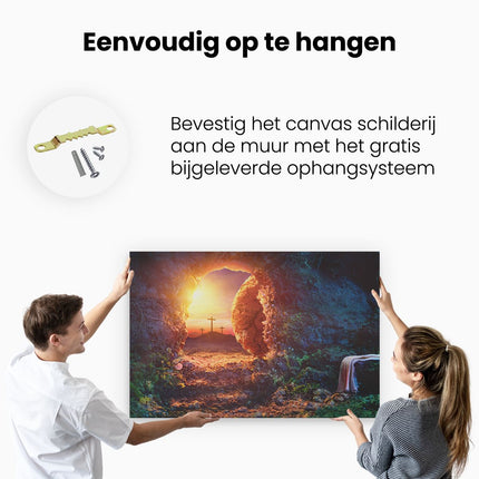 Canvas schilderij ophangen Kruisiging bij Zonsopgang - Opstanding Jezus